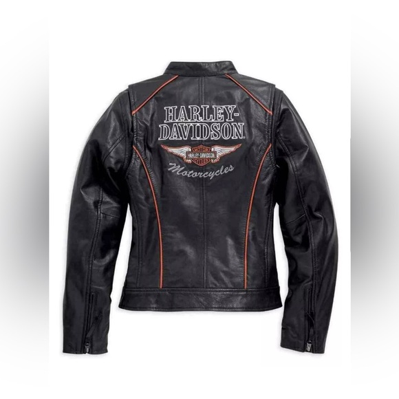 Harley Davidson Miss Enthusiast Triple Vent Women's Biker Orignal Leather Jacket - Picture 2 of 3